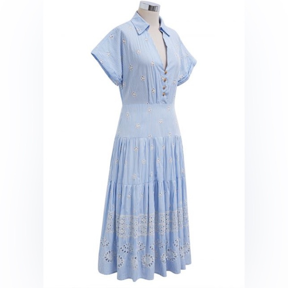 Blue Striped Eyelet Dress NWT - Picture 6 of 10